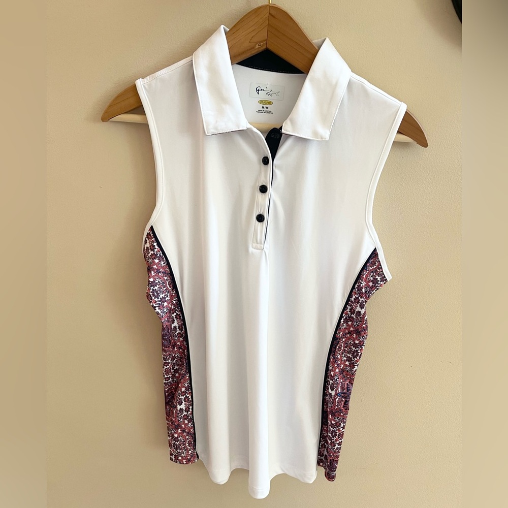 Greg Norman Ladies Golf Sleeveless Golf Top Size Medium White With Floral